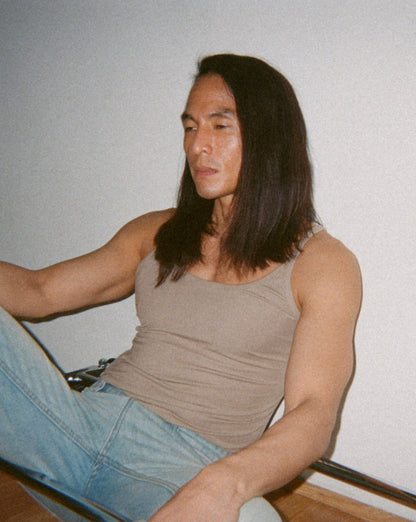 Ribbed Scoop Neck Tank - Sand