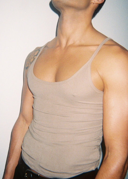 Ribbed Scoop Neck Tank - Sand